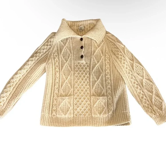 Vtg Blarney Woollen Mills Aran Ireland Cable Knit Fisherman Sweater Women Size M - Picture 2 of 8